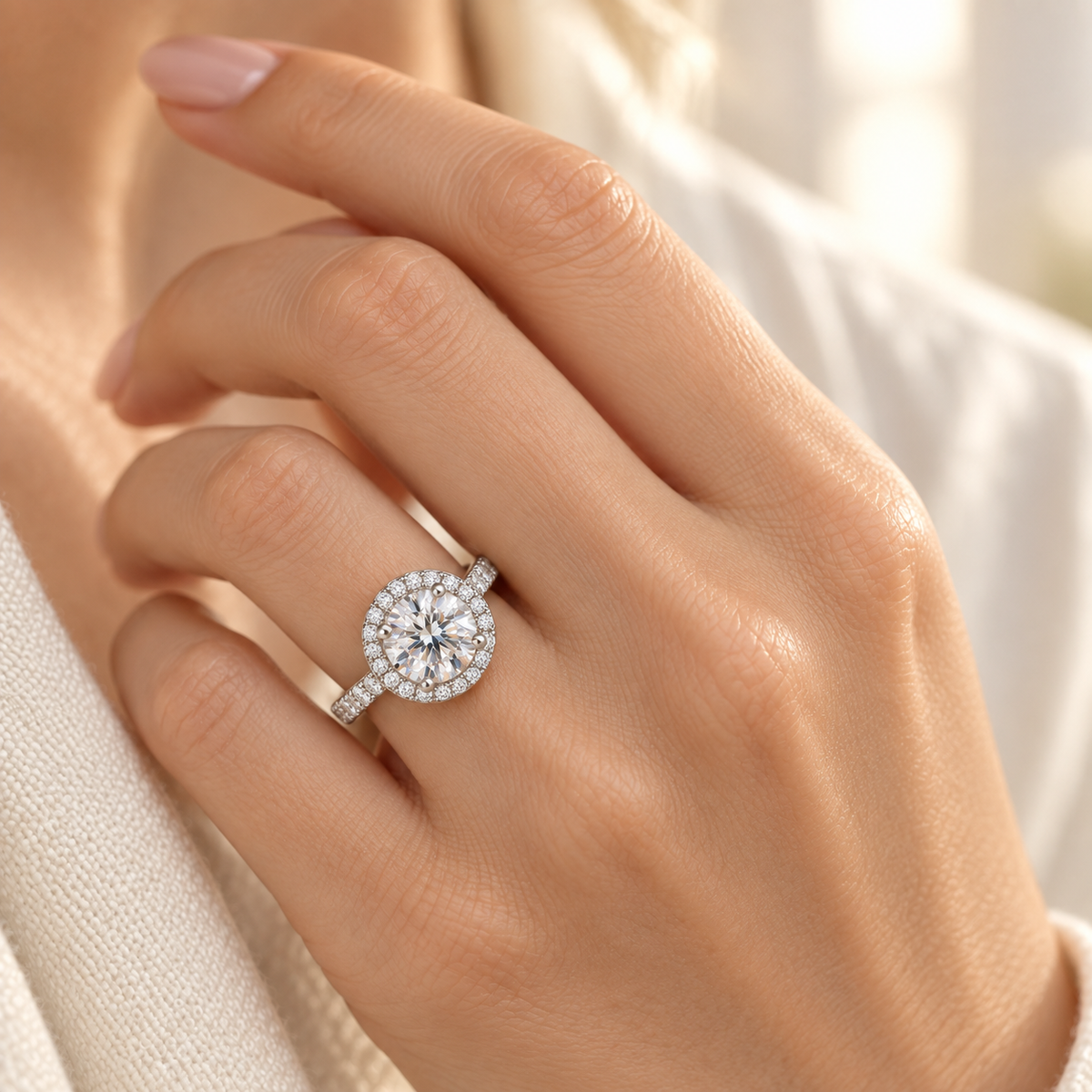 Bague halo ronde en moissanite de 2 carats – JOYA.